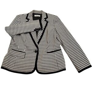 VTG Kasper Houndstooth Blazer Black White Classic 1 Button Womens XL 16 Alabama